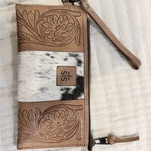STS Ranchwear Tan and Cowhide Embossed Wristlet